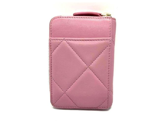 Porte-monnaie en cuir d'agneau rose Chanel - vue 2