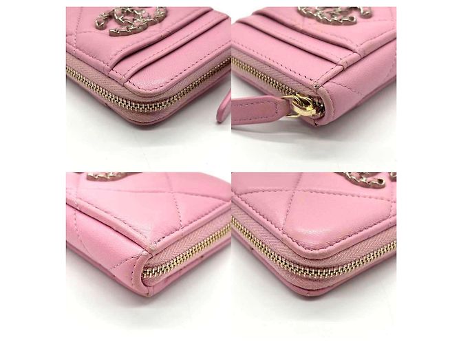 Porte-monnaie en cuir d'agneau rose Chanel - vue 3