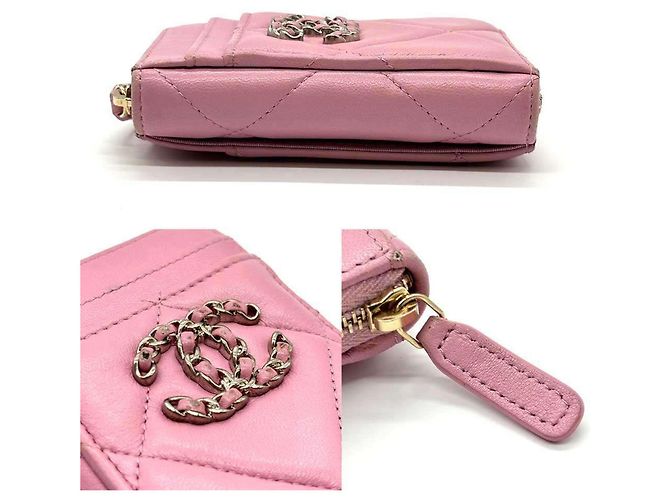 Porte-monnaie en cuir d'agneau rose Chanel - vue 4