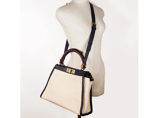 Borsa Fendi Peekaboo Bianco Blu navy - vista 14