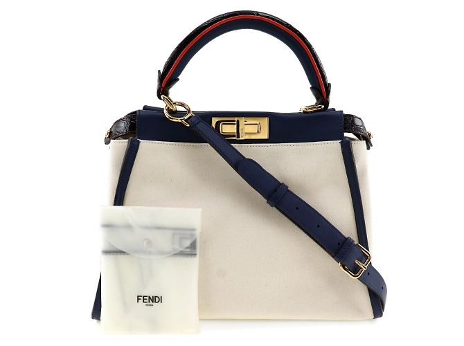 Borsa Fendi Peekaboo Bianco Blu navy - vista 15