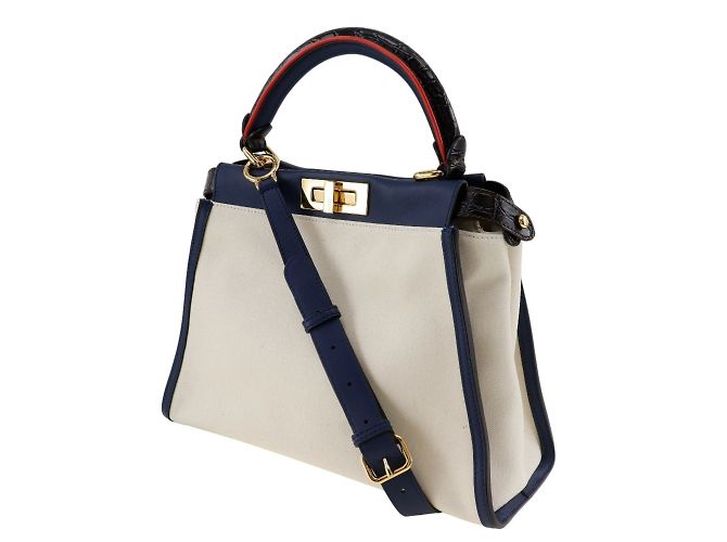 Borsa Fendi Peekaboo Bianco Blu navy - vista 2
