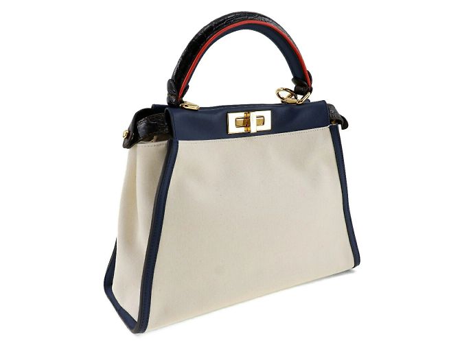 Borsa Fendi Peekaboo Bianco Blu navy - vista 3