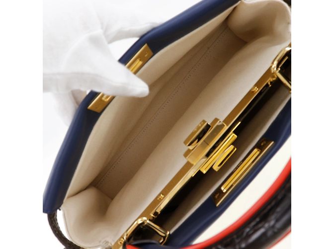 Borsa Fendi Peekaboo Bianco Blu navy - vista 6