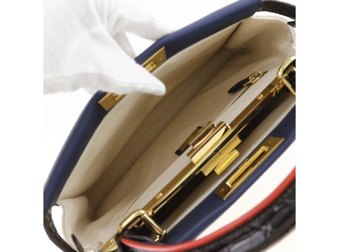 Borsa Fendi Peekaboo Bianco Blu navy - vista 7