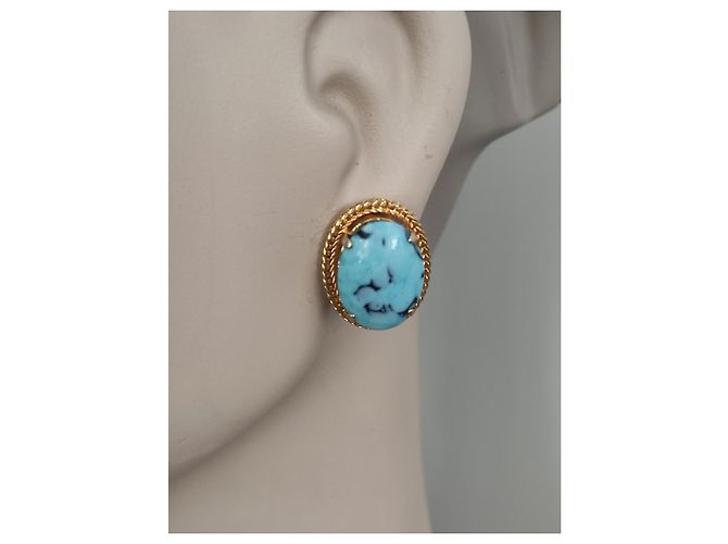 Orecchini Christian Dior in turchese e metallo dorato Blu - vista 10
