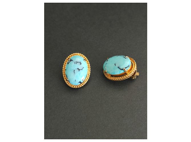 Orecchini Christian Dior in turchese e metallo dorato Blu - vista 4