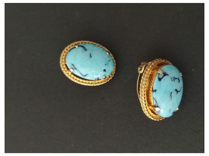 Orecchini Christian Dior in turchese e metallo dorato Blu - vista 5