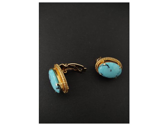 Orecchini Christian Dior in turchese e metallo dorato Blu - vista 6