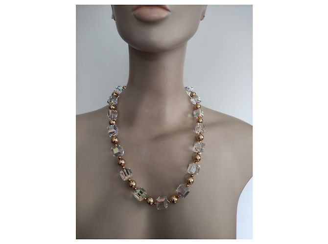 Collana Christian Dior in Cristallo Iridescente e Placcato Oro - vista 2
