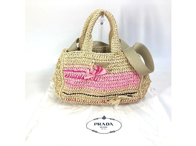 Borsa a mano in tessuto beige Prada - vista 10