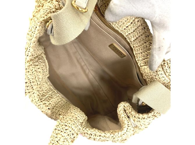 Borsa a mano in tessuto beige Prada - vista 9