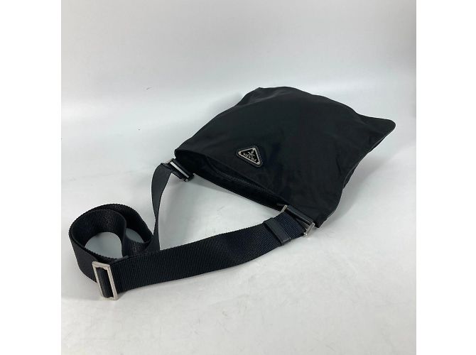 Borsa a spalla in tessuto nero Prada - vista 7