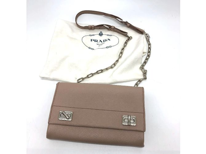 Borsa a spalla in pelle beige Prada BT955X - vista 14