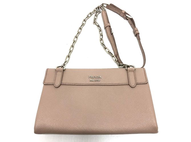 Borsa a spalla in pelle beige Prada BT955X - vista 2