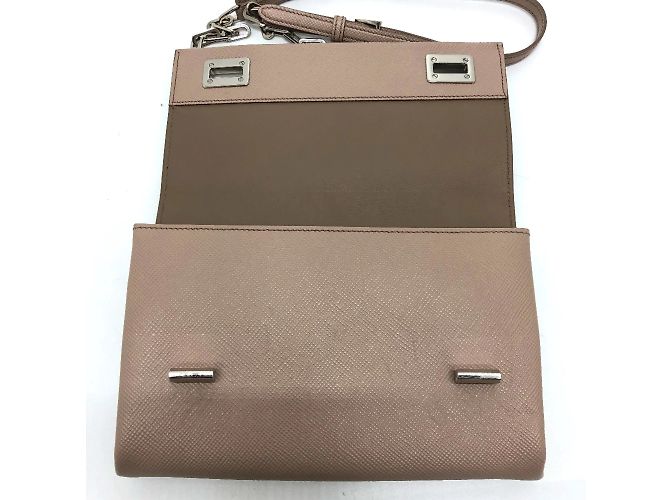 Borsa a spalla in pelle beige Prada BT955X - vista 7