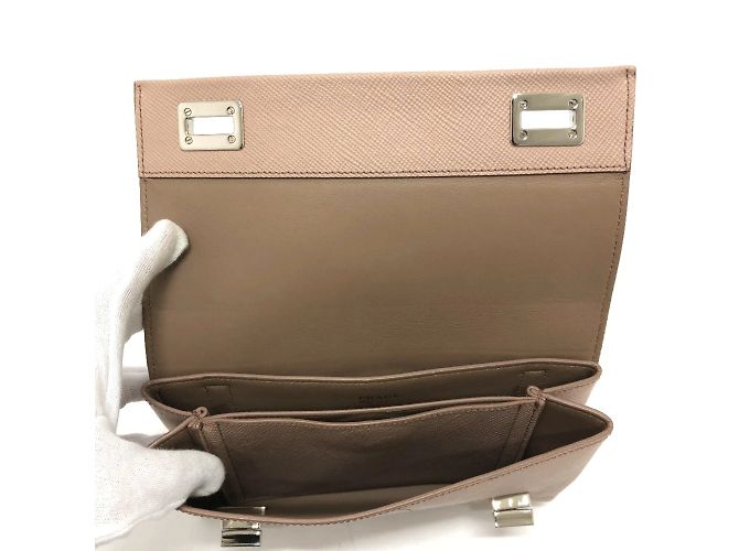 Borsa a spalla in pelle beige Prada BT955X - vista 9