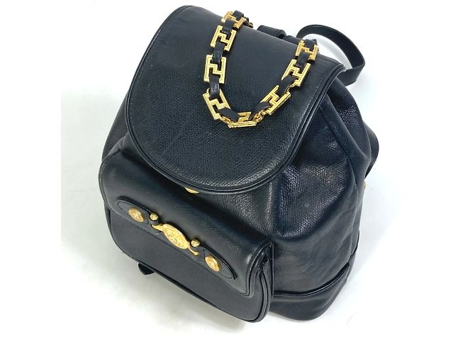 Mochila vintage de couro preto Versace - vista 5
