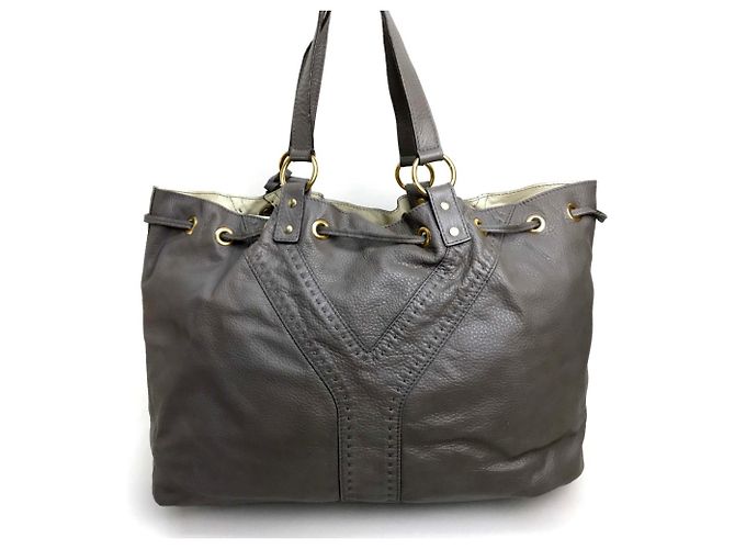 Graue Leder-Tote von Yves Saint Laurent Braun - Ansicht 2