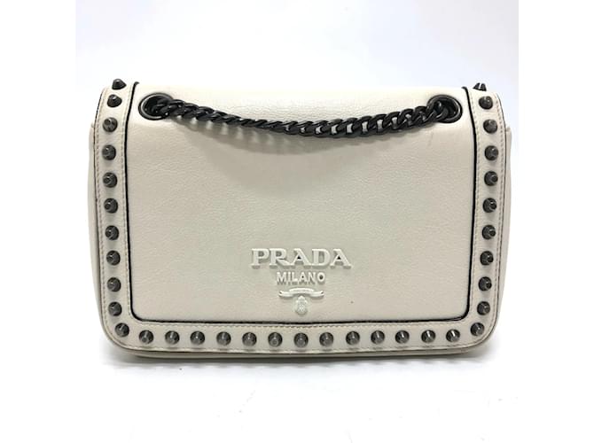 Borsa a Spalla Prada 1BD147 con Borchie Logo Bianco - vista 2
