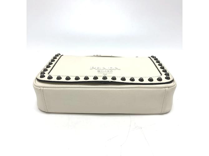 Borsa a Spalla Prada 1BD147 con Borchie Logo Bianco - vista 4
