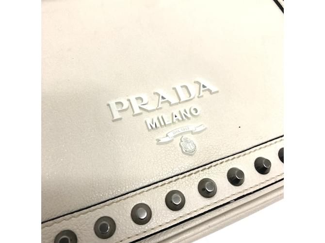 Borsa a Spalla Prada 1BD147 con Borchie Logo Bianco - vista 7