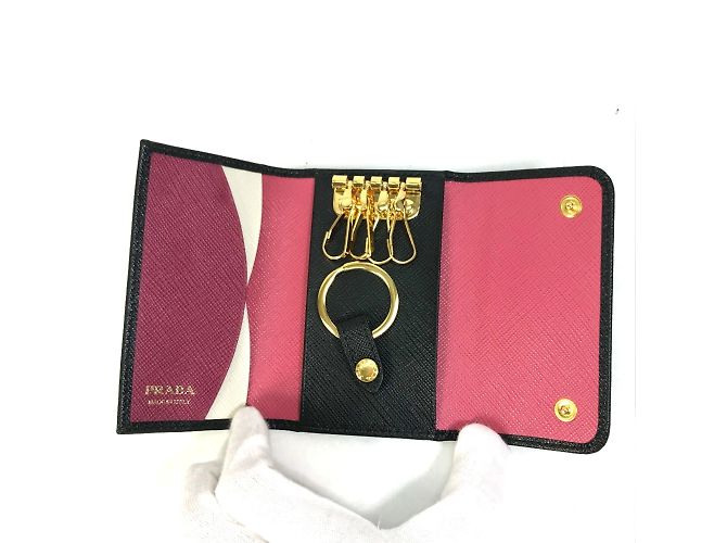 Prada 1PG004 Schlüsseletui in Multicolor mit 4 Ringen Schwarz - Ansicht 3