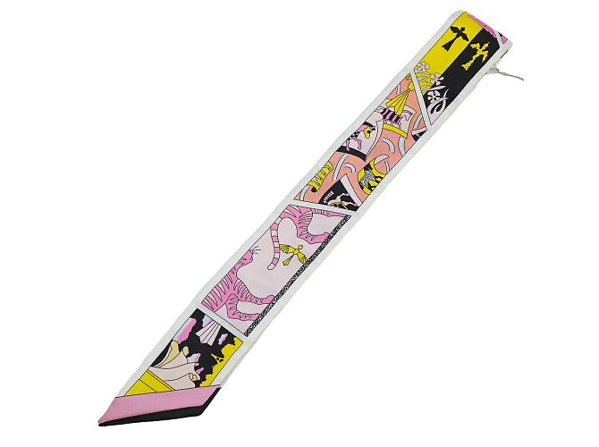 Lenço Twilly Hermès Preto Rosa Amarelo - vista 2