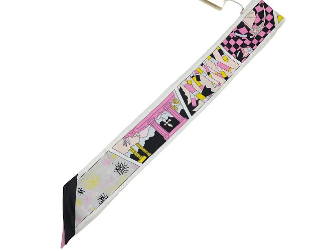 Lenço Twilly Hermès Preto Rosa Amarelo - vista 3