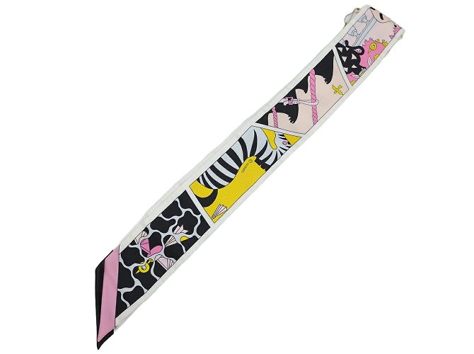 Lenço Twilly Hermès Preto Rosa Amarelo - vista 4