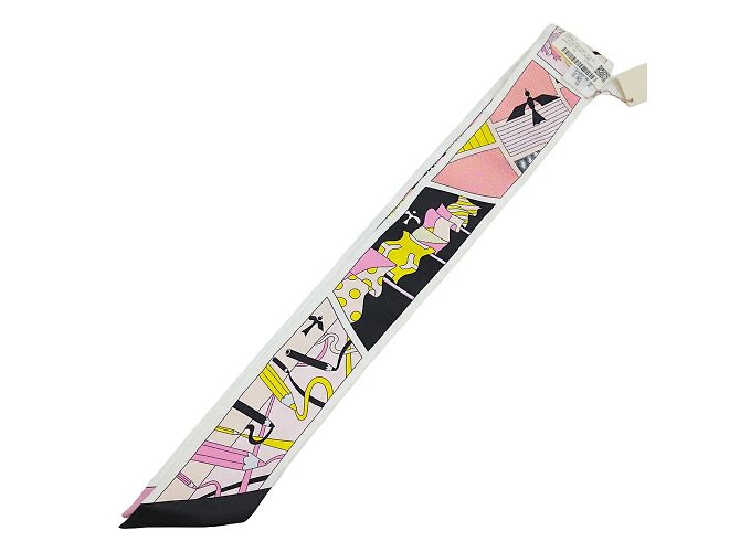 Lenço Twilly Hermès Preto Rosa Amarelo - vista 5