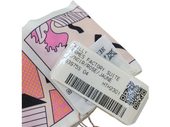 Lenço Twilly Hermès Preto Rosa Amarelo - vista 6