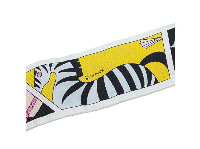 Lenço Twilly Hermès Preto Rosa Amarelo - vista 7