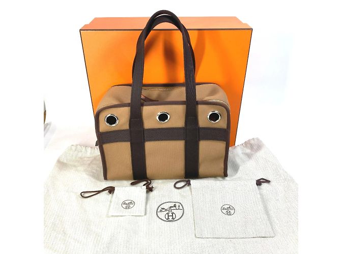 Duffle Hermès Borsa Boston in tessuto marrone Hermes per cani di piccola taglia - vista 16