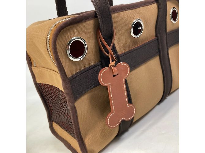 Duffle Hermès Borsa Boston in tessuto marrone Hermes per cani di piccola taglia - vista 5