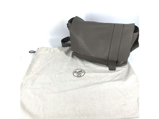 Hermès Borsa a spalla in pelle grigia Hermes Marrone - vista 14