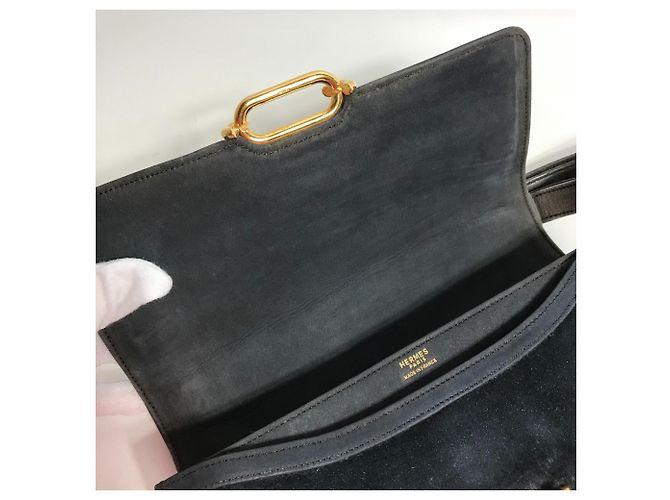 Hermès Borsa a spalla in pelle grigia Hermes Marrone - vista 16