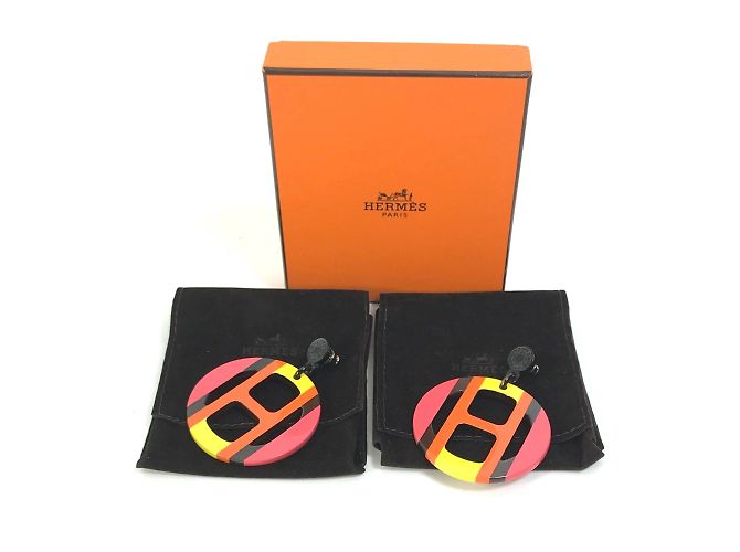 Hermès Pendientes de stud en madera lacada Hermes Naranja - vista 11