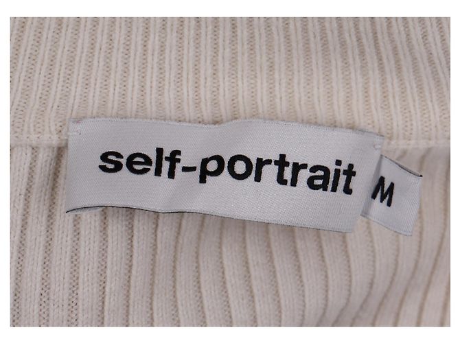 Self portrait Rippstrickpullover mit Rüschensaum aus cremefarbener Baumwolle - vista 10