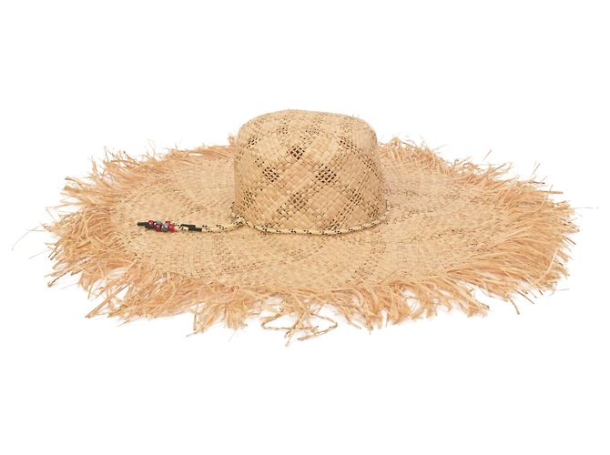 Cappello a tesa larga Maison Michel Ursula in rafia beige - vista 3