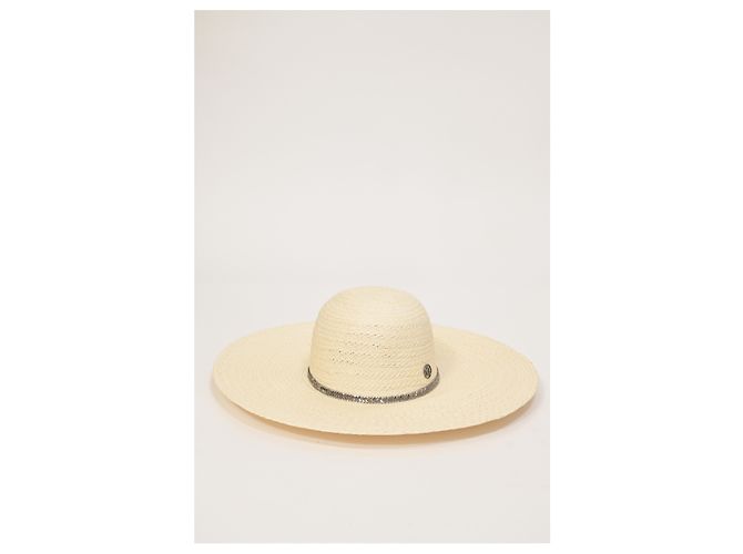 Cappello in paglia beige decorato con cristalli Maison Michel - vista 4