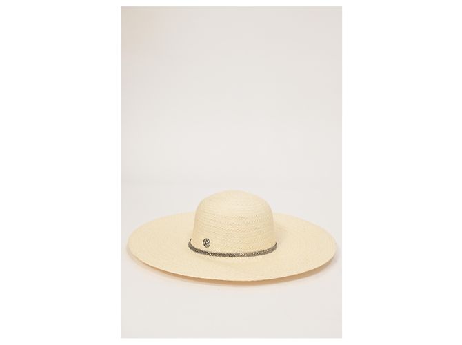Cappello in paglia beige decorato con cristalli Maison Michel - vista 5