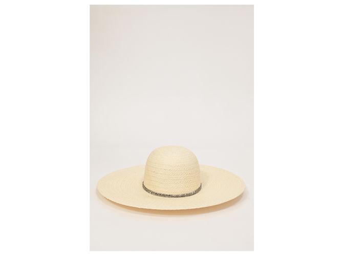 Cappello in paglia beige decorato con cristalli Maison Michel - vista 6