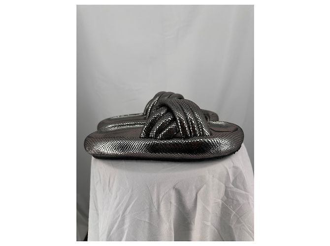 Sandali Isabel Marant Niloo Pelle Argentata Effetto Serpente Argento - vista 2