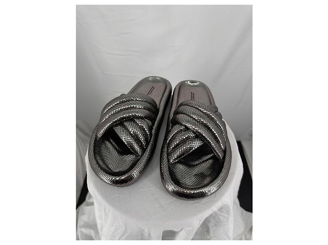 Sandali Isabel Marant Niloo Pelle Argentata Effetto Serpente Argento - vista 3