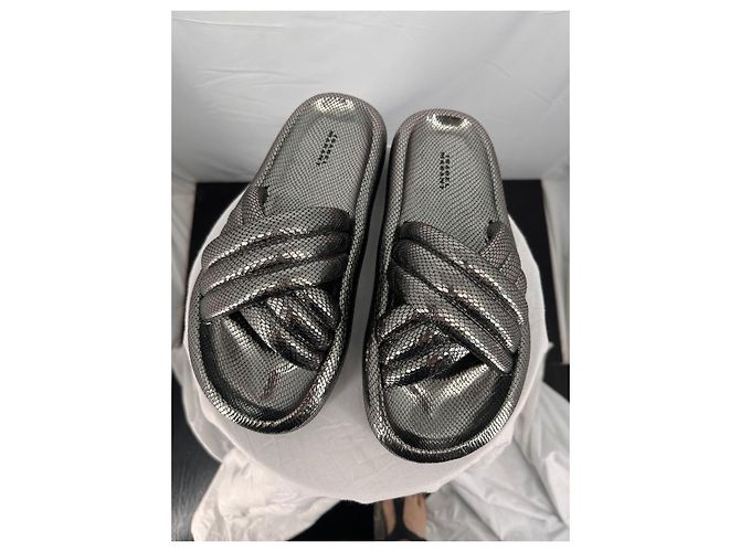 Sandali Isabel Marant Niloo Pelle Argentata Effetto Serpente Argento - vista 4