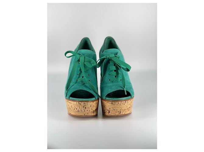 Wedge in suède verde con suola in sughero Gianvito Rossi - vista 2