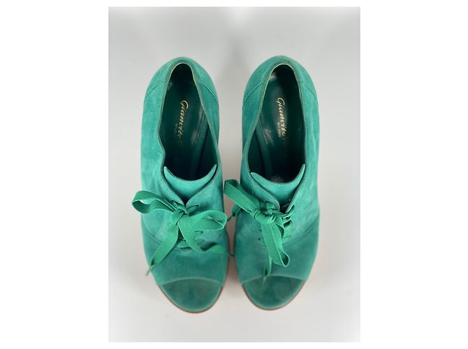 Wedge in suède verde con suola in sughero Gianvito Rossi - vista 3