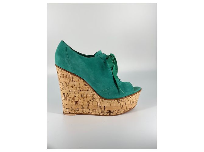Wedge in suède verde con suola in sughero Gianvito Rossi - vista 4