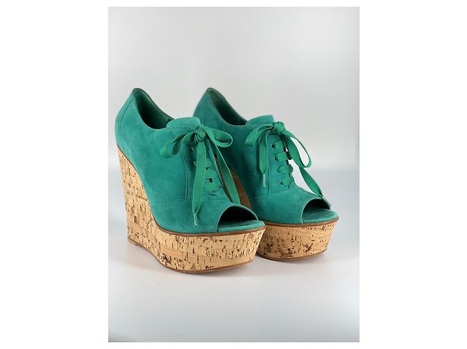 Wedge in suède verde con suola in sughero Gianvito Rossi - vista 5